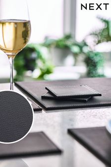 Black Set of 4 Black Reversible Faux Leather Placemats and Coasters Set