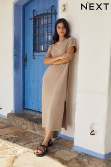 Neutral Short Sleeve Maxi T-Shirt Dress