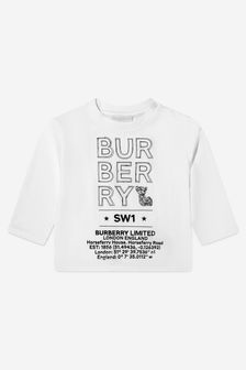 Burberry Kids Baby Boys Joel Long Sleeve Logo T-Shirt in White