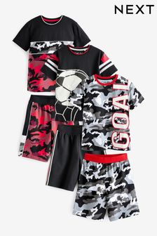 Black/Red Football print Short Pyjamas 3 Pack (3-16yrs)