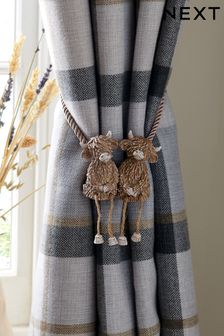 Natural Set of 2 Natural Magnetic Hamish The Highland Cow Curtain Tie Backs
