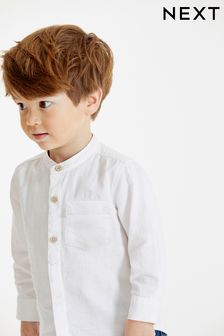 White Grandad Collar Linen Mix Shirt (3mths-7yrs)