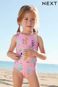 Pink Unicorn Tie Shoulder Swimsuit (3mths-7yrs)