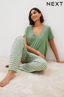 Green Gingham Print Next Cotton Short Sleeve Pyjamas
