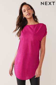 Berry Pink Short Ruched Sleeve Tunic