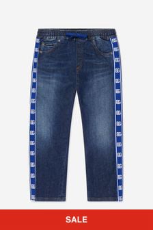 Dolce & Gabbana Kids Boys Logo Trim Jogger Jeans in Blue
