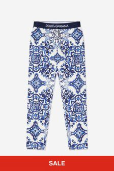 Dolce & Gabbana Kids Girls Majolica Print Leggings in Blue