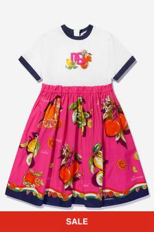 فستان وردي بشعار ليمون وبرتقال للبنات من Dolce & Gabbana Kids