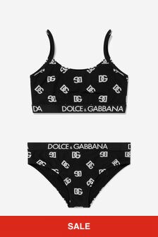 Dolce & Gabbana Kids Girls All Over Logo Print Bikini in Black
