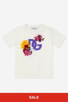 Dolce & Gabbana Kids Baby Girls Floral Logo T-Shirt in Ivory