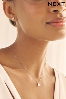 Sterling Silver Teardrop Opal Earrings And Necklace Set