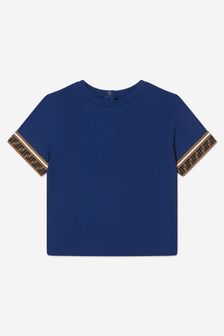 Fendi Kids Script T-Shirt in Blue