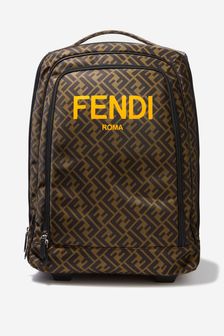 حقيبة على عجلات بني بشعار من Fendi