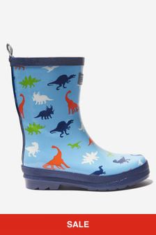 Hatley Kids & Baby Boys Prehistoric Dinos Shiny Rain Boots in Blue