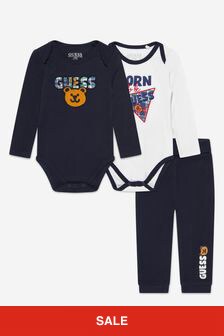 Guess Baby Boys Body And Reversible Pants Set (3 قطع) in Blue