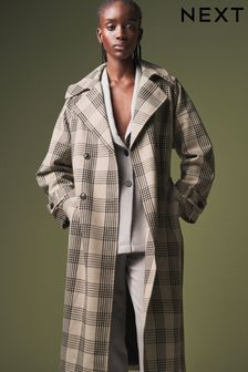 Monochrome Check Double Breasted Trench Coat