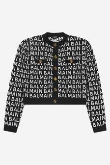 Balmain Girls Knitted Logo Jacket in Black