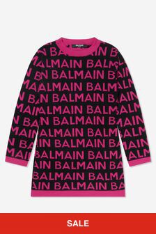 Balmain Girls Logo Jumper Dress in Black