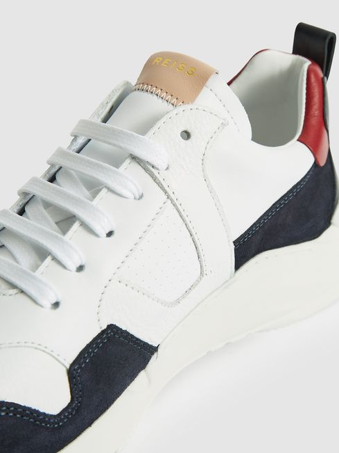 Navy Shelton Leather Trainers | REISS USA
