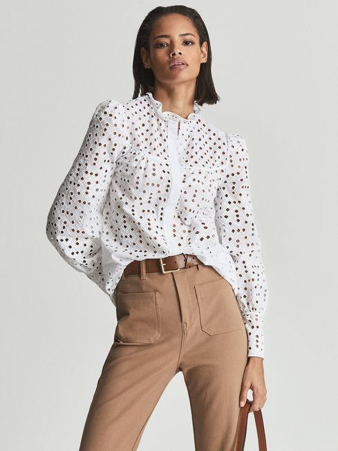 Reiss White Yasmin Embroidered Top