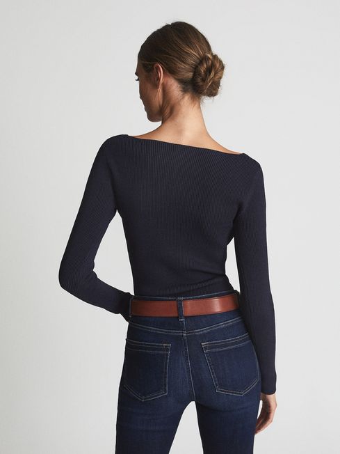 Reiss Navy Emira Ribbed Sweetheart 