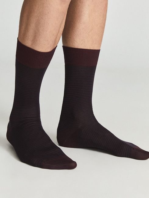 Reiss Bordeaux/Navy Mario Striped Socks