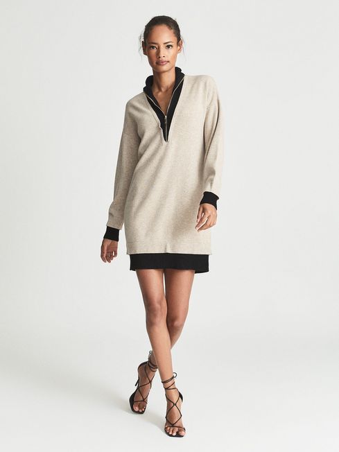Reiss Neutral Marci Zip Neck Jumper 