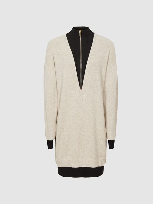 Reiss Neutral Marci Zip Neck Jumper 