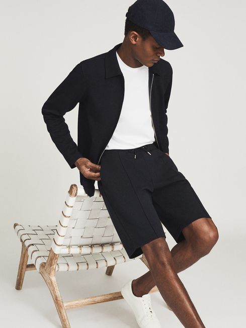 Reiss Navy Dale Tailored Shorts With Drawcord Waist