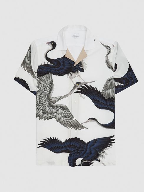 Reiss White Gigi Printed Cuban Collar 