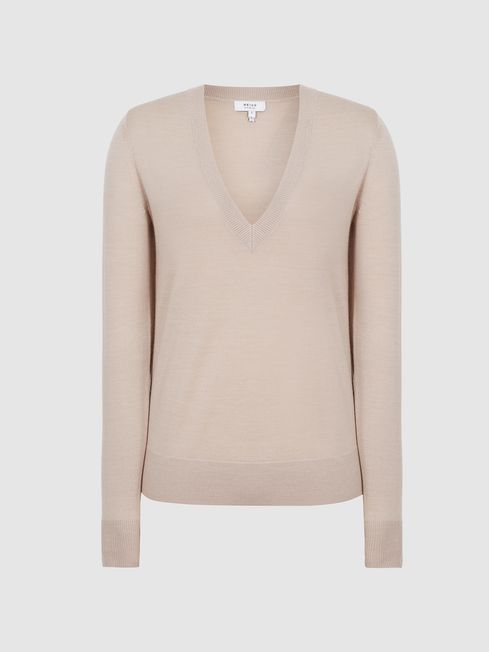 Reiss Nude Anna Merino Wool V Neck 