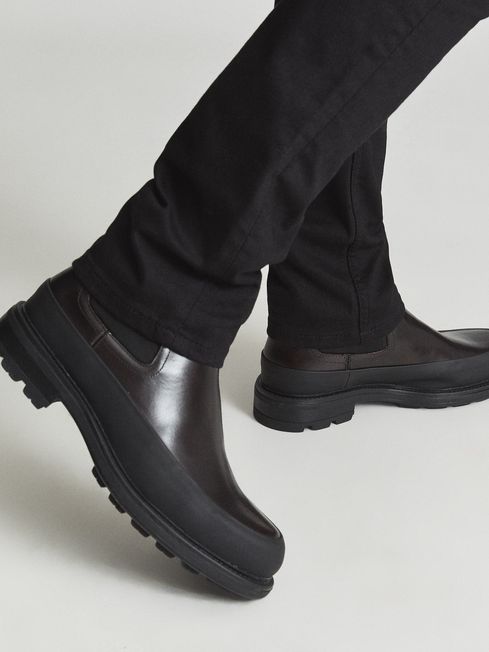 Reiss Burgundy Albion Neoprene & Leather Panelled Chelsea Boots