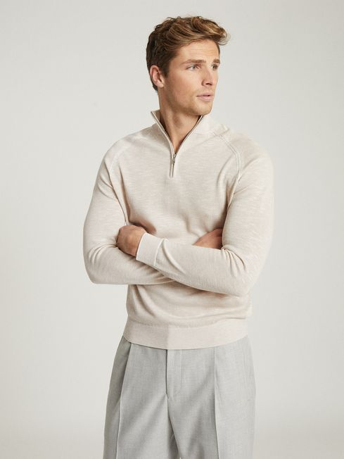 Reiss Oatmeal Jack Melange Zip Neck 
