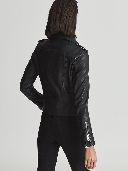 Reiss Black Gigi Leather Biker Jacket 