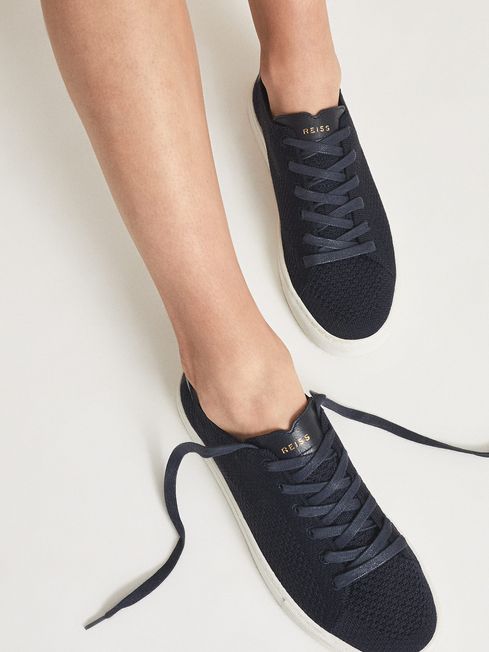 Navy knitted trainers