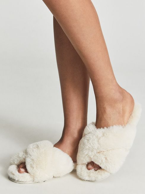 Reiss Aspen Faux Fur Slippers Reiss