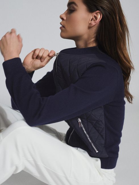 Reiss Navy Ayla Hybrid Zip Through 