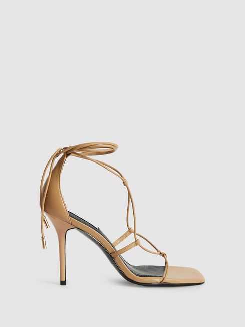 Reiss Biscuit Kali Leather Strappy Wrap Sandals Reiss France