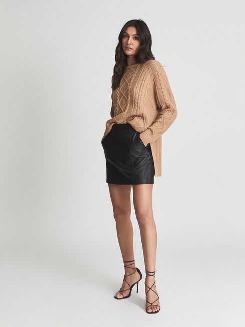 Reiss Black Eliza Leather Mini Skirt