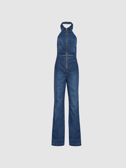 Reiss Blue Pennie Denim Halterneck 