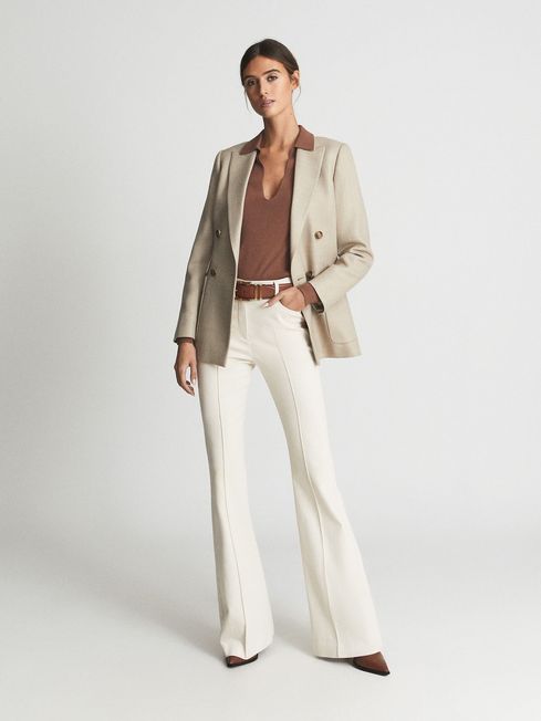 Reiss Cream Florence Regular High-rise Flared Trousers
