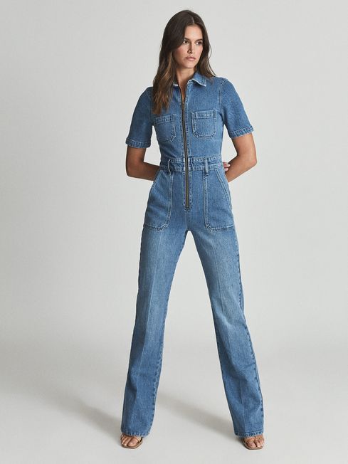 Reiss Blue Danie Regular Denim Jumpsuit 