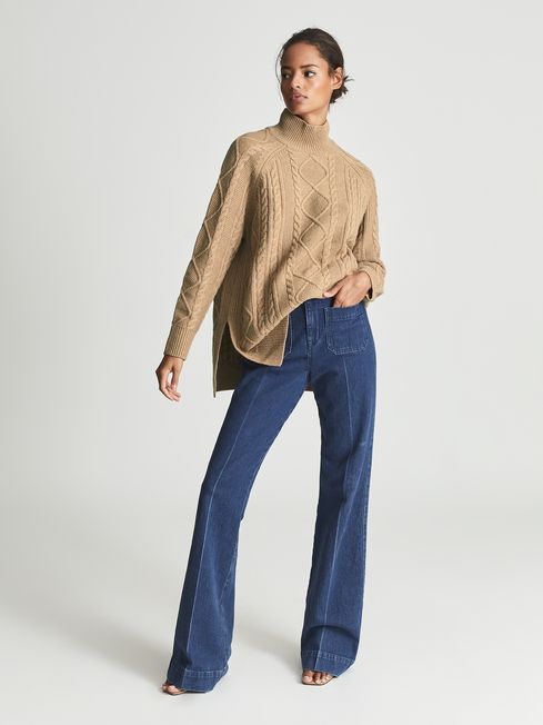 Reiss Camel Nina Cable Knit Tunic 