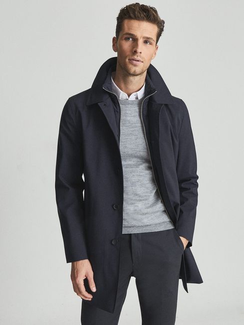Reiss Navy Mac With Removable Zip Neck 