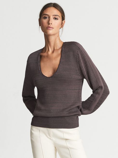 Reiss Purple Taylor Contrast Trim Knitted Jumper