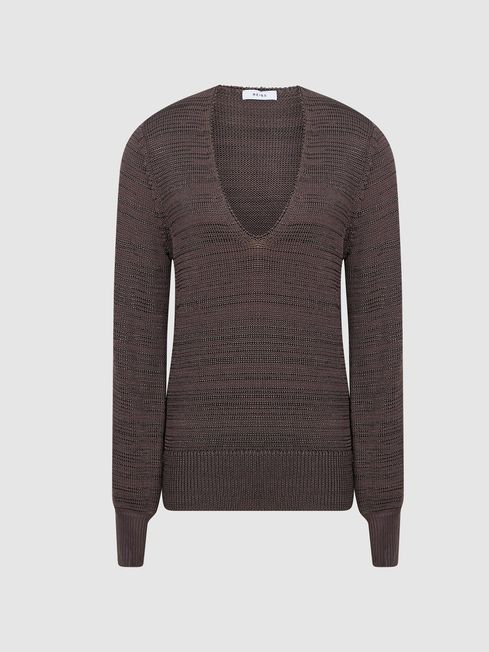 Reiss Purple Taylor Contrast Trim Knitted Jumper