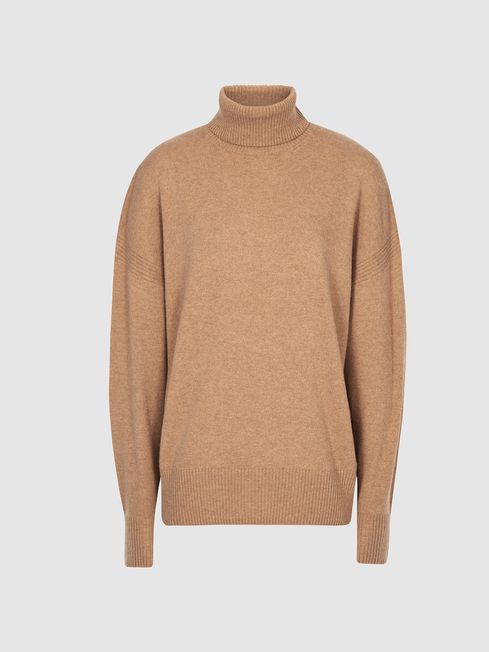 cashmere camel roll neck jumper