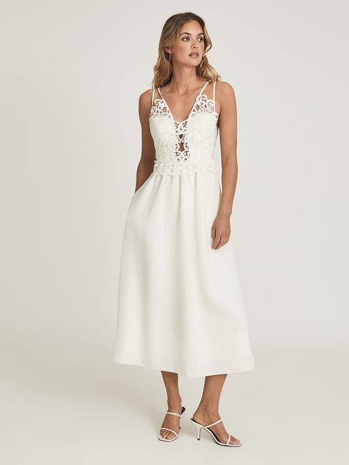 Reiss White Serena Lace Detailed Midi 
