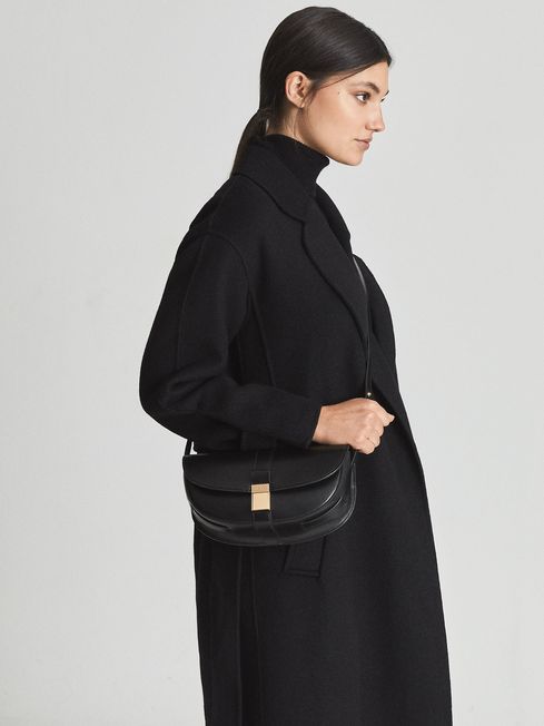 Reiss Black Bertie Leather Baguette Bag