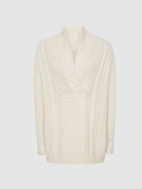 Reiss Cream Ali Cable Knit Cashmere Mix 